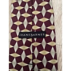 Jhane‎ Barnes Mens Silk Tie Burgundy Gold Geometric Diamond Made in Japan